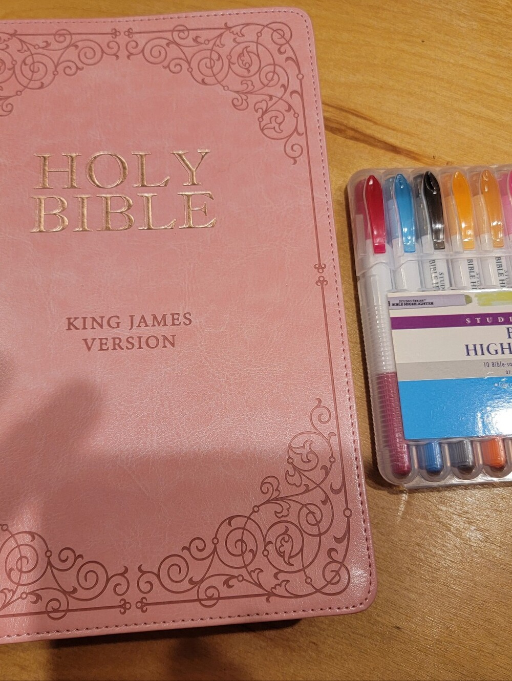 King James Version Holy Bible - Pink Faux Leather With Misc.